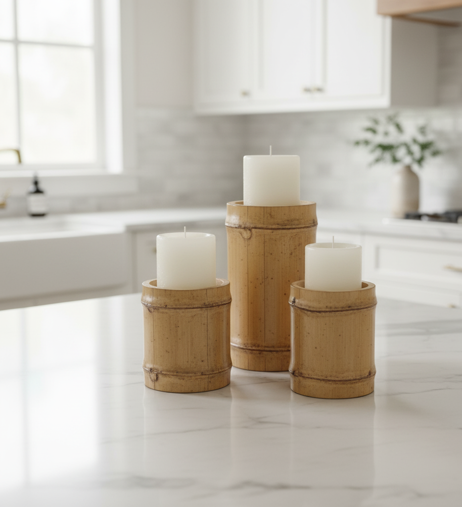 Bamboo Candle Holders Set of 3 for Elegant Home Décor and Ambient Lighting