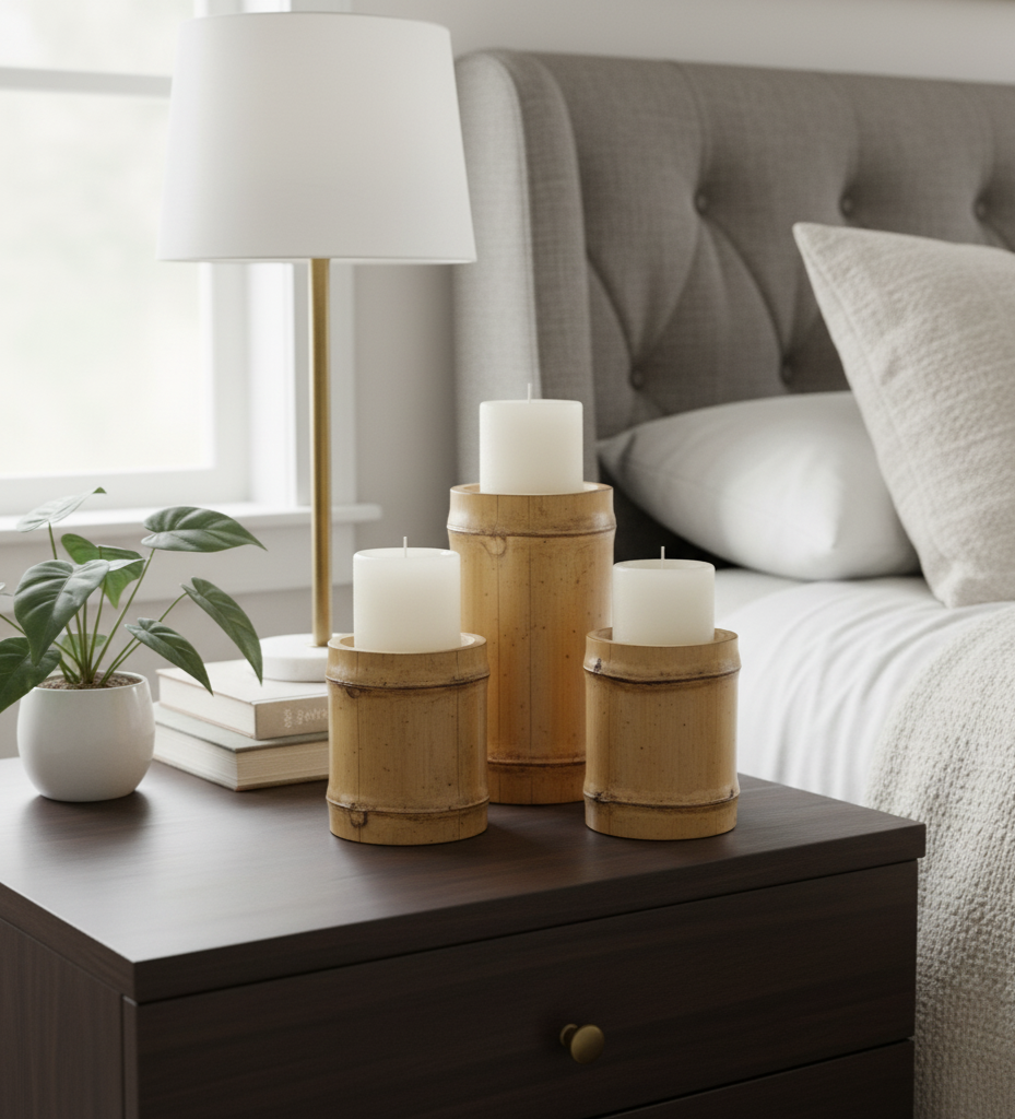 Bamboo Candle Holders Set of 3 for Elegant Home Décor and Ambient Lighting
