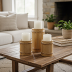 Bamboo Candle Holders Set of 3 for Elegant Home Décor and Ambient Lighting
