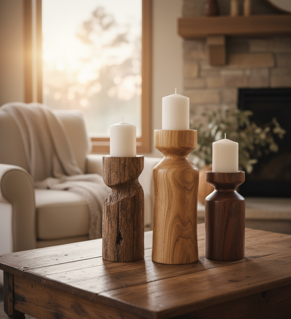 Handcrafted Wooden Candle Holders for Elegant Home Décor