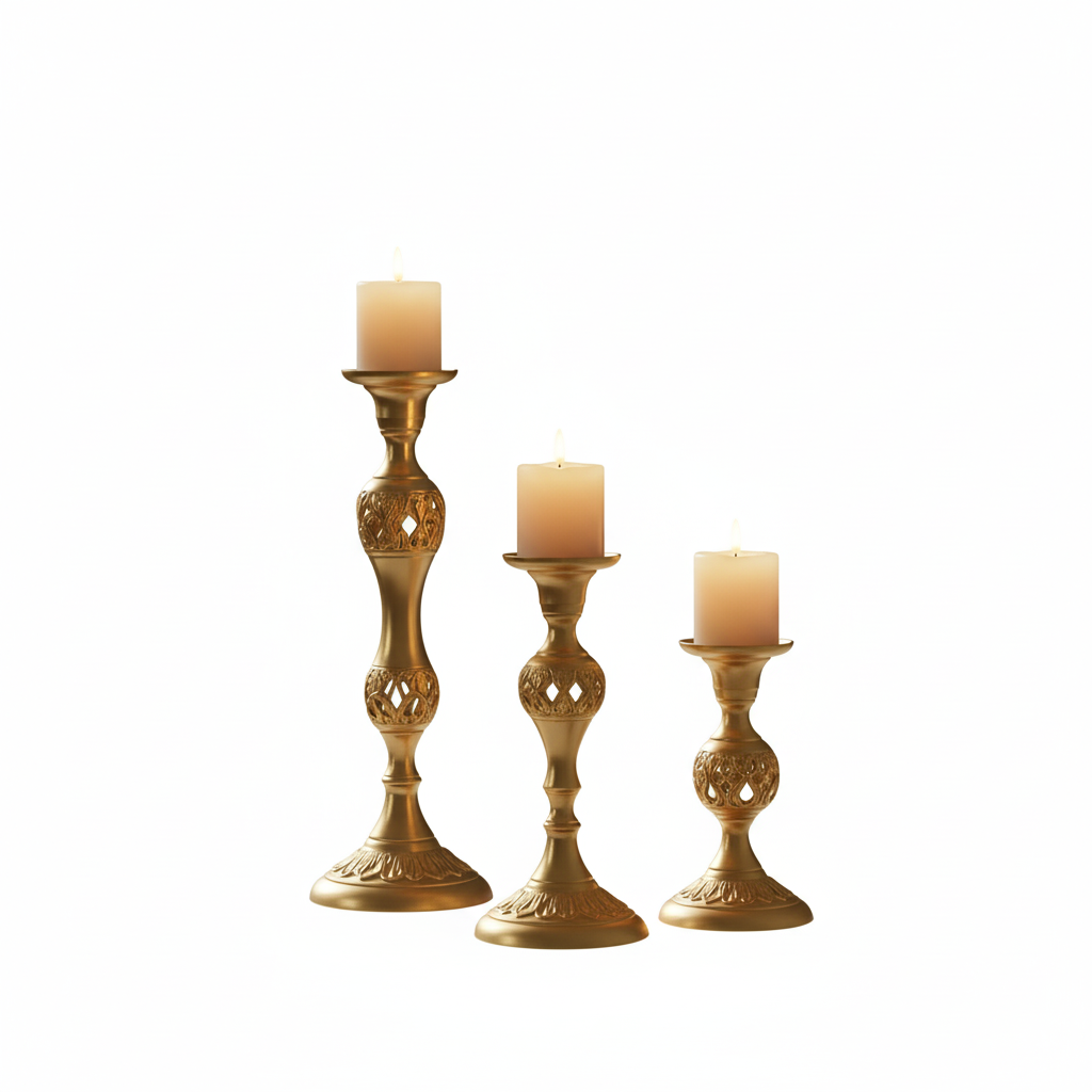 Vintage Candle Holder Set | Elegant 3-Piece Decorative Centerpiece