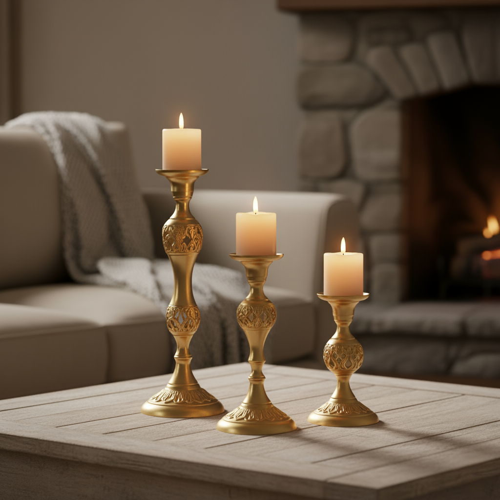 Vintage Candle Holder Set | Elegant 3-Piece Decorative Centerpiece